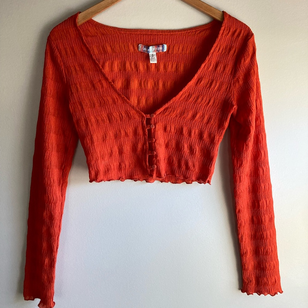 Urban Outfitters Long-Sleeve Light-Weight Button Front Cardigan Crop Shirt Small